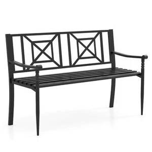 51" Metal Bench, Slatted Garden Bench for 2-3 People, Patio Park-Style Loveseat - Picture 1 of 9