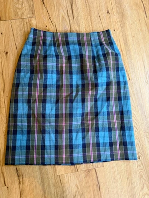 Falda de lana vintage JG HOOK-a cuadros-lápiz azul-preppy-oxford-lujo silencioso-4 petite Foto 1 de 4