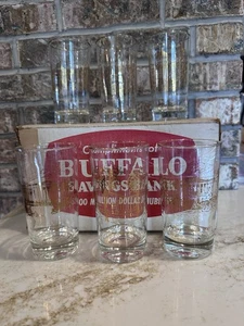 Vintage Buffalo Savings Bank Glasses Kleinhans Canisius Albright Knox - Set Of 6 - Picture 1 of 13