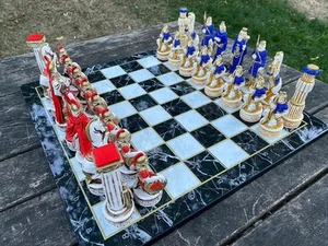 Luxury Chess Set Trojans Spartans Hand Painted Wood Chess Board, Christmas Gift - Picture 1 of 11