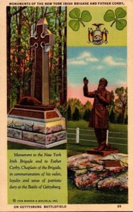 Father Corby & New York Irish Brigade Gettysburg PA Monuments Vintage Postcard - Picture 1 of 1