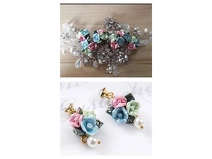Bridesmaid Bridal Silver Gold Crystal Multicolour Rose Hair Comb Earring Set - Picture 1 of 6