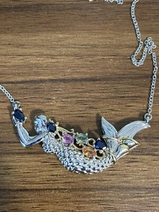 Sterling Silber Multi Labor Saphir Edelstein Halskette Meerjungfrau 1,80 cts 18" Neu mit Etikett - Bild 1 von 14