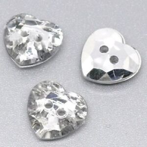 DIAMANTE HEART CRYSTAL BUTTONS GEM HEARTS 2 HOLE SEWING CRAFT 20/50/100/200