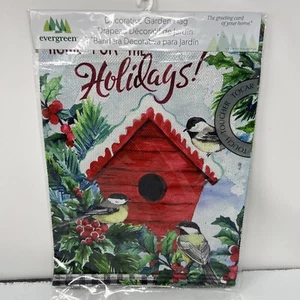 Home For The Holidays Birdhouse Textured Suede Decorative Garden Flag 12”x18 NEW - Picture 1 of 9