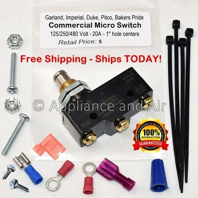 IMPERIAL, GARLAND, DUKE, PITCO, BAKERS PRIDE DUKE 153114 Door Micro Switch, Plunger Button Style + Instr. Ships TODAY!