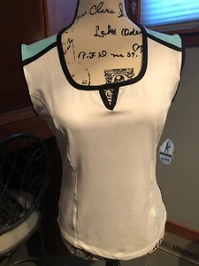 Balle de Match Go Yippee! Tennis Apparel White /Mint Green/Black Trim Top Size M - Picture 1 of 9