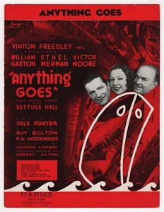 Ethel Merman "ANYTHING GOES" Cole Porter / P. G. Wodehouse 1934 Sheet Music - Picture 1 of 3