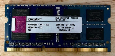 HP594908-HR1-ELD KINGSTON LAPTOP MEMORY 2GB PC3-10600S -- TESTED 4939079-1033 - Image 1 of 2