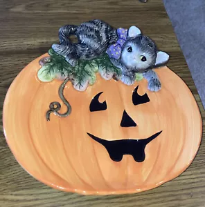 Plato de caramelo Fitz & Floyd Essentials Halloween Jack-o-lantern y gato negro 8" - Imagen 1 de 4