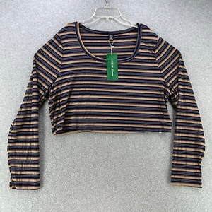 NWT Shein Curve Womens Crop Top Plus Size 4XL XXXXL Striped Long Sleeve Camisa - Picture 1 of 9