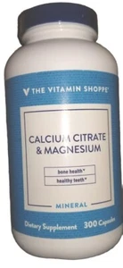 Calcium Citrate & Magnesium 300 Capsules by The Vitamin Shoppe Sealed New - Picture 1 of 2
