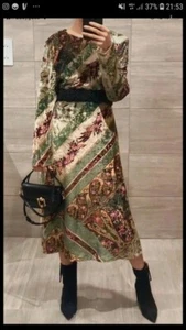 ZARA GREEN VELVET PRINTED MIDI DRESS REF.8558/452 BLOGGERS M MEDIUM - Imagen 1 de 12