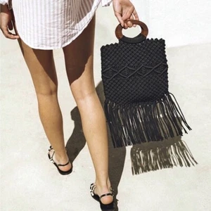 Danielle Nicole Macrame Handbag Black Rachel Zoe Box Style NWT Blogger NEW $100 - Picture 1 of 7