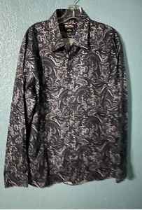MICHAEL KORS Men's Long Sleeve Paisley Shirt 100% COTTON Gray/White XL Slim Fit - Picture 1 of 4