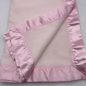 Unibabe Pink Thermal Baby Blanket Satin Trim Waffle Weave Silky Edge Girl 36x46 - Picture 1 of 6