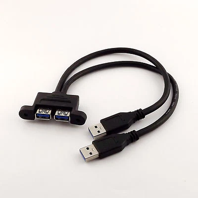 5x Dual USB 3.0 Male to Female with Screw Panel Mount Holes Extension Cable 1FT - Image 1 of 4