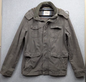 Jeanswest Jacket Mens L Grey Khaki Green Removeable Hood Trucker Biker Adult - Picture 1 of 22
