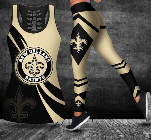 New Orleans Saints 2PCS Women's Yoga Set Tank Top Leggings Stretch Yoga Pants Cover