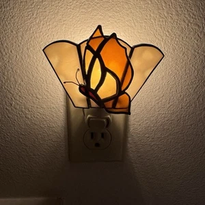 VTG Stained Glass Leaded Butterfly Night Light 5.5X4" Handmade - Picture 1 of 9