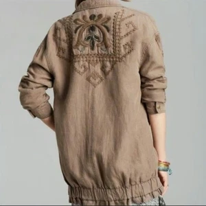 Free People Vintage Small Gold Embroidered Twill Parka Coat Jacket - Picture 1 of 10