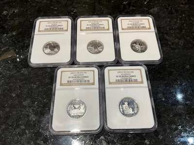 2003-S Silver U.S. State Quarters; AR, AL, ME, MI, & IL - NGC PF70 UC - Image 1 of 4
