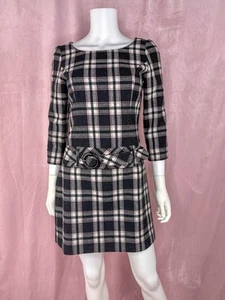 QUEENS COURT Womens Gray Plaid Mini Dress Size 2 Belted Japan Authentic - Picture 1 of 7