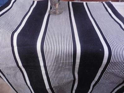 ANCIENNE HOUSSE TOILE A MATELAS COTON BLEU MARINE X BLANC130X190CM 1 REPRISE - Photo 1/4