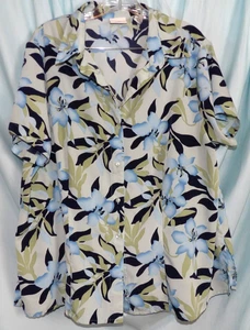 Covington Blue Floral Collared SS Button Up Blouse Women's Plus Size 16W-18W - Picture 1 of 6