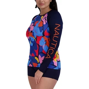 Top Nautica Mujer Manga Larga Estampado Gráfico Floral Natación Rashguard, Multi, Grande - Imagen 1 de 3