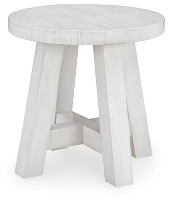Jallison Farmhouse Distressed End Table with Braced Posts, White - Imagem 1 de 4