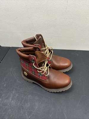 Timberland Christmas Boots “Gingerbread Man” Brown Leather/Plaid Women’s 7.5 - Image 1 of 4