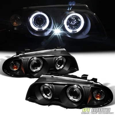 Black 99-01 BMW E46 3-Series 4Dr Sedan LED Halo Projector LED Headlight w/Corner - Imagem 1 de 4