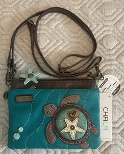 NWT CHALA TURTLE MINI CROSSBODY CELL PHONE PURSE BAG ADJUSTABLE STRAP TURQUOISE - Picture 1 of 7