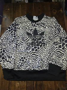Felpa girocollo Adidas Originals stampa leopardata donna taglia large oversize - Foto 1 di 7