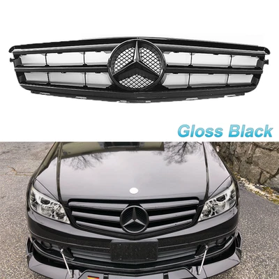 Black Upper Grille w/Emblem For Mercedes Benz W204 C300 C250 2008-2014 Grill - Image 1 of 4