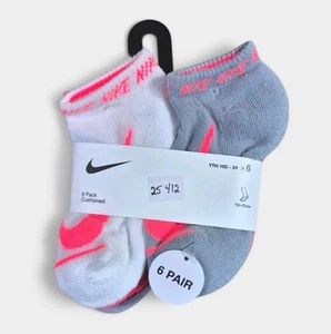 NIKE Girls Socks No Show Cushioned School Everyday Kids 6 Pack Shoe Size 10C-3Y - Picture 1 of 6