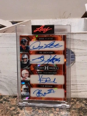 BO JACKSON、FLUTIE、VINNY、Tim BROWN 2025 Leaf Sports Heroes 四签名 SP 6/6 — 第 1/2 张图片