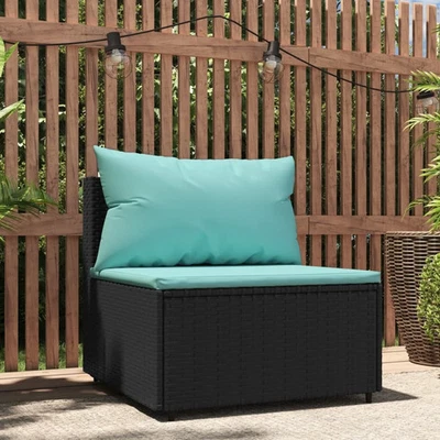 Patio Middle Sofa Black, Water blue PE rattan Medium - Image 1 of 4