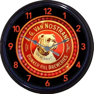 AG Van Nostrand Bunker Hill Boston Bulldog vassoio birra orologio da parete MA Ale Brew - Foto 1 di 1