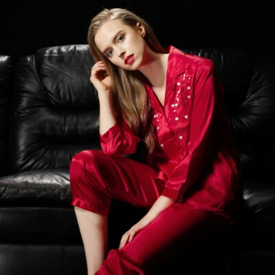 Conjunto de pijama bordado 100 % seda pura para mujer ropa de dormir camisón M L XL XXL YM006 Foto 1 de 4