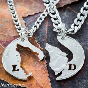 Customized Howling Wolf necklace with initials, His hers matching coin necklaces - Picture 1 of 4