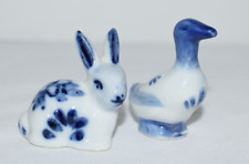 Miniature Porcelain Blue And White Bunny And Duck