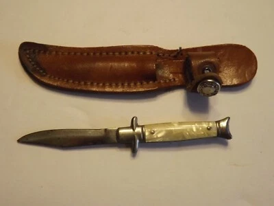 VINTAGE MINI FIXED BLADE KNIFE MADE IN USA WITH LEATHER SHEATH -VG - Image 1 of 4
