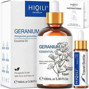 HIQILI Geranium Essential Oil 100% Pure & Natural for Aromatherapy 100ml Relax - Picture 1 of 12