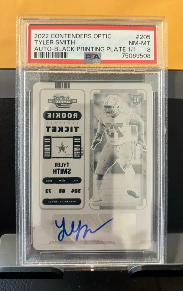 2022 Contenders Optic Tyler Smith Printing Plate Rookie Ticket Auto 1/1 PSA 8 - Image 1 of 2
