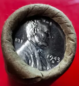 1943-D OBW ORIGINAL BANK WRAPPED ROLL BU UNCIRCULATED LINCOLN WHEAT CENT PENNIES - Picture 1 of 11