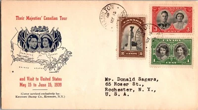 1939 Royal Train Canada King George VI Royal Visit FDC Cover To Rochester USA - Image 1 of 2