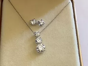 J C M 10k White Gold CZ Stone Drop Pendant/Necklace & Post Earring Set - Picture 1 of 4