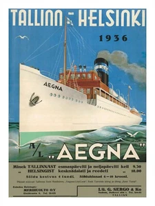 Vintage Finland Travel Poster Print TALLINN - HELSINKI LINE "AEGNA" 18x24" - Picture 1 of 1